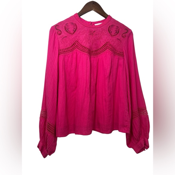 Anthropologie Pink Blouse with Lace Detail - Picture 4 of 11
